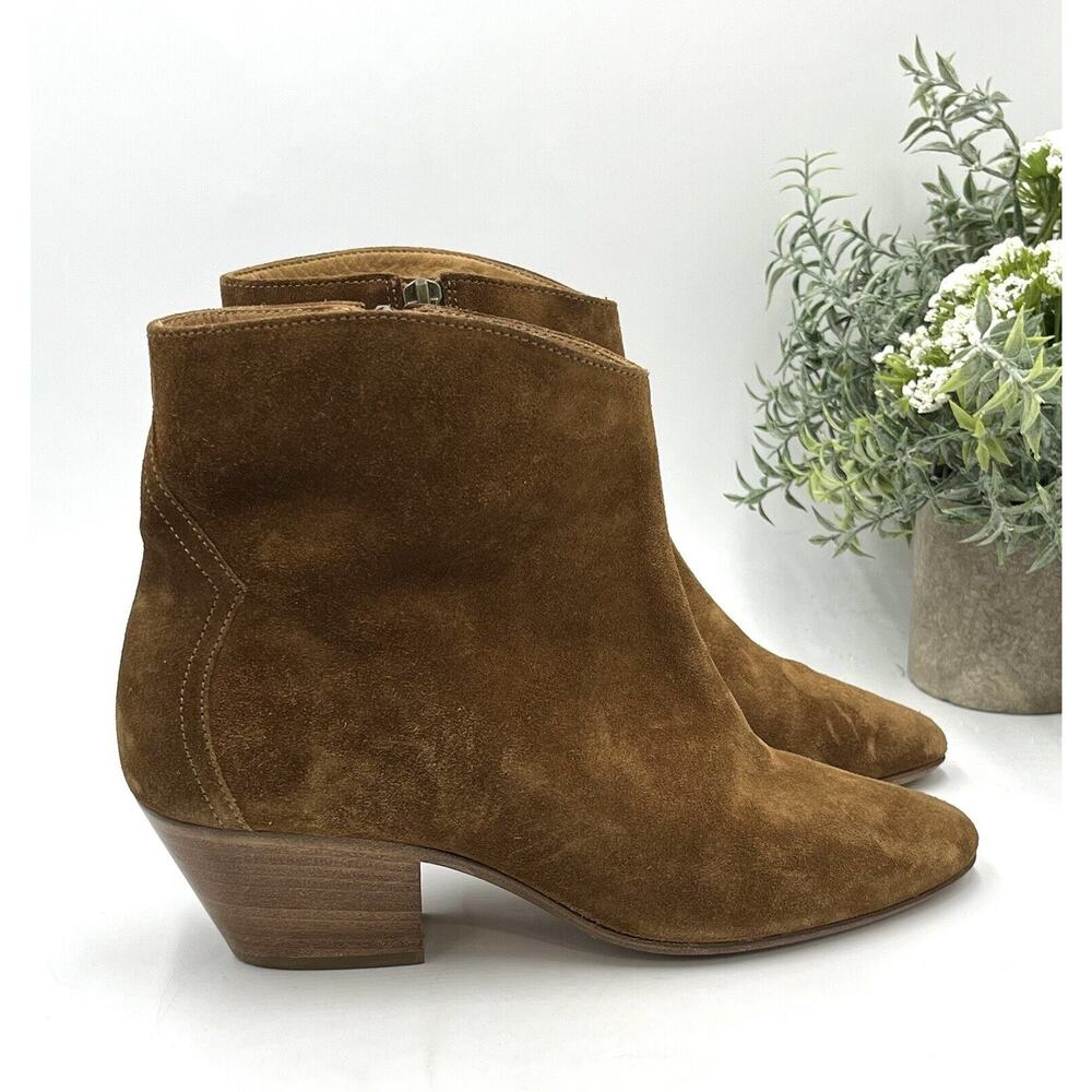 Isabel Marant Dacken Brown Suede‎ Stacked Heel Western Cowboy Boots Sz 37/6.5